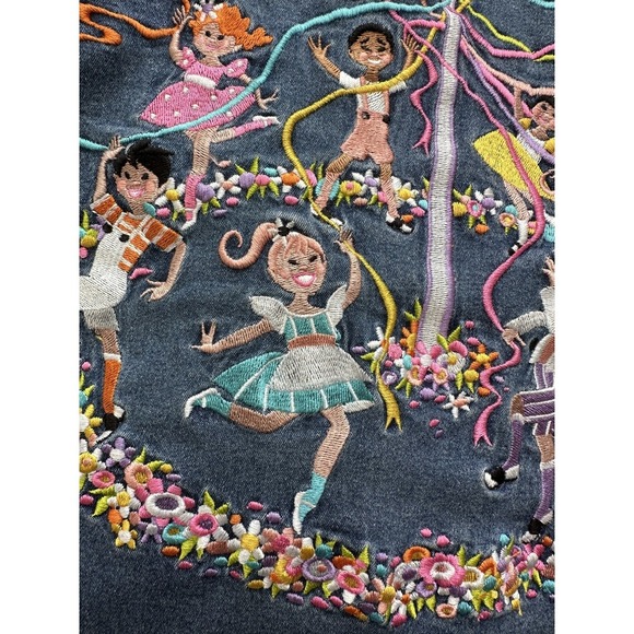 Bob Mackie Shirt Womens 1X Denim Embroidered Maypole Spring Button Floral Art To - Picture 8 of 11